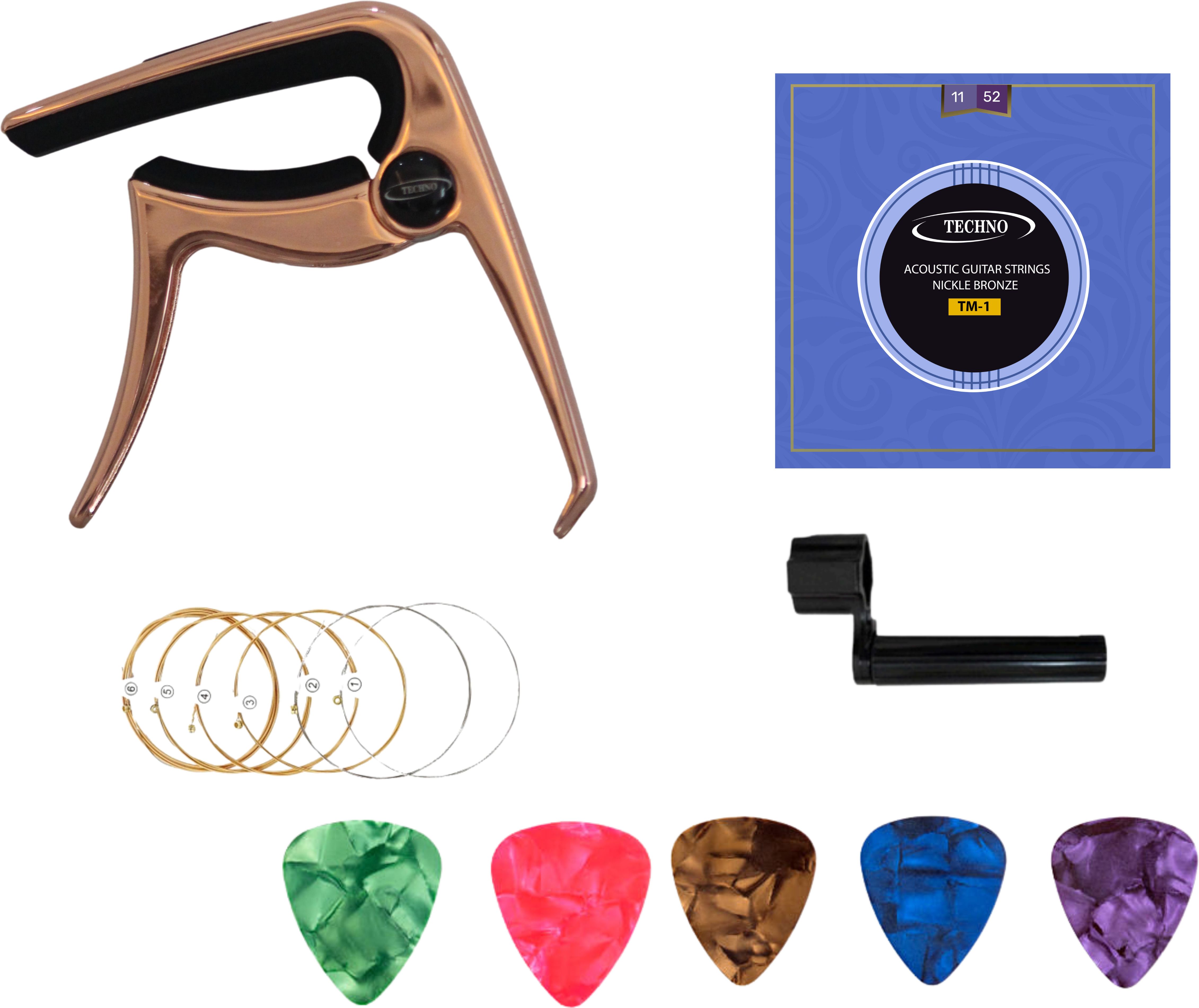 techno Guitar Capo Kit with TM-1 Strings, String Winder & 5 Picks for Acoustic Guitar Lever Guitar Capo-picture-21