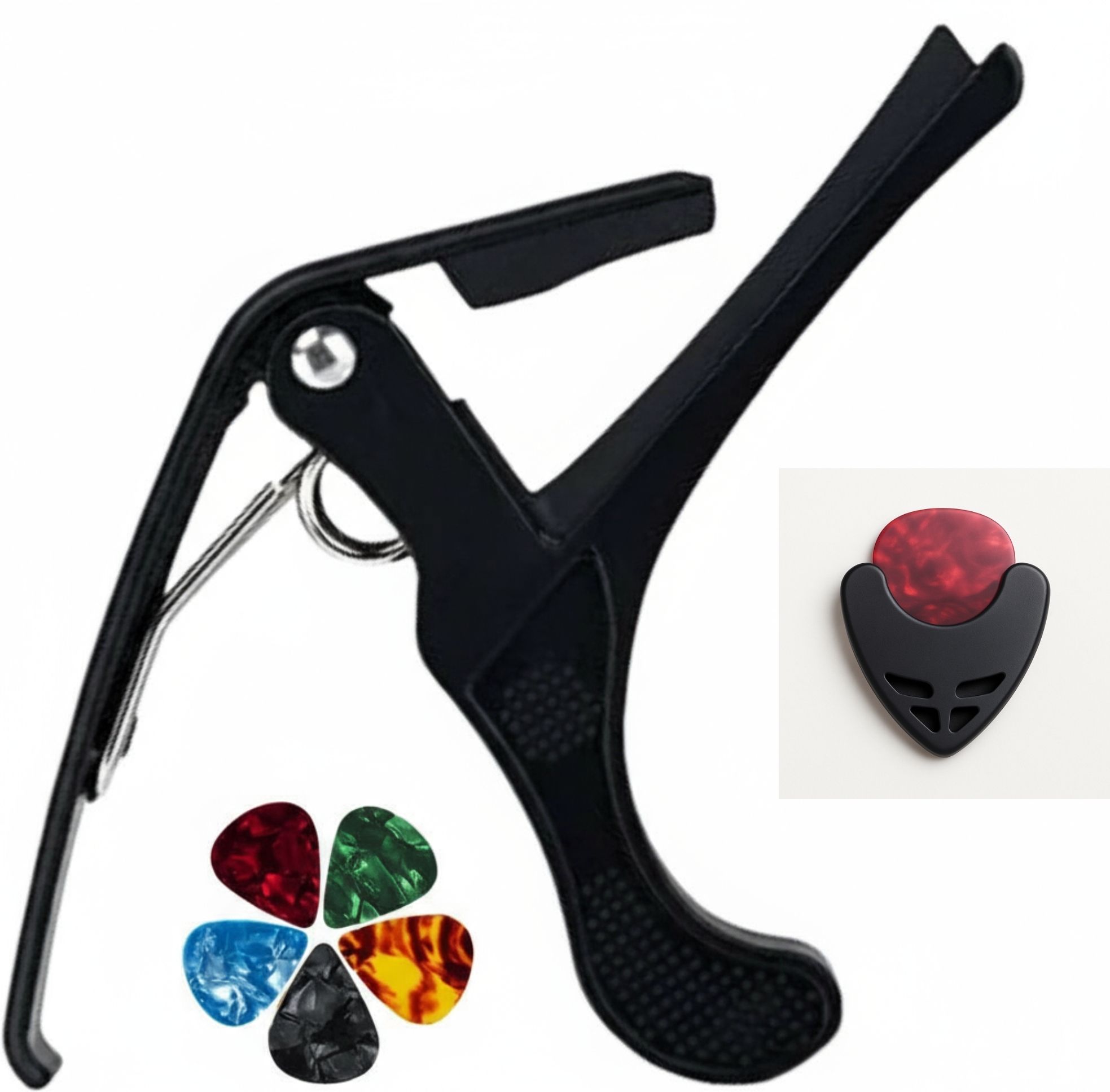 sls music Guitar b4 black capo with 5 picks, 1 black pick holder for acoustic guitar Spring Guitar Capo-picture-34