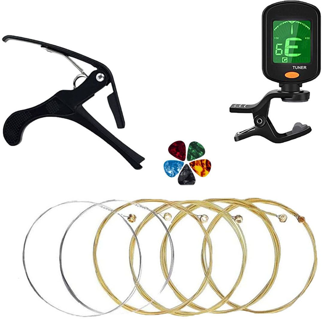 Acoustic Guitar Combo (String ,Capo ,Tuner ,Picks ) for Electric Guitar Ukulele Clutch Guitar Capo-image-45