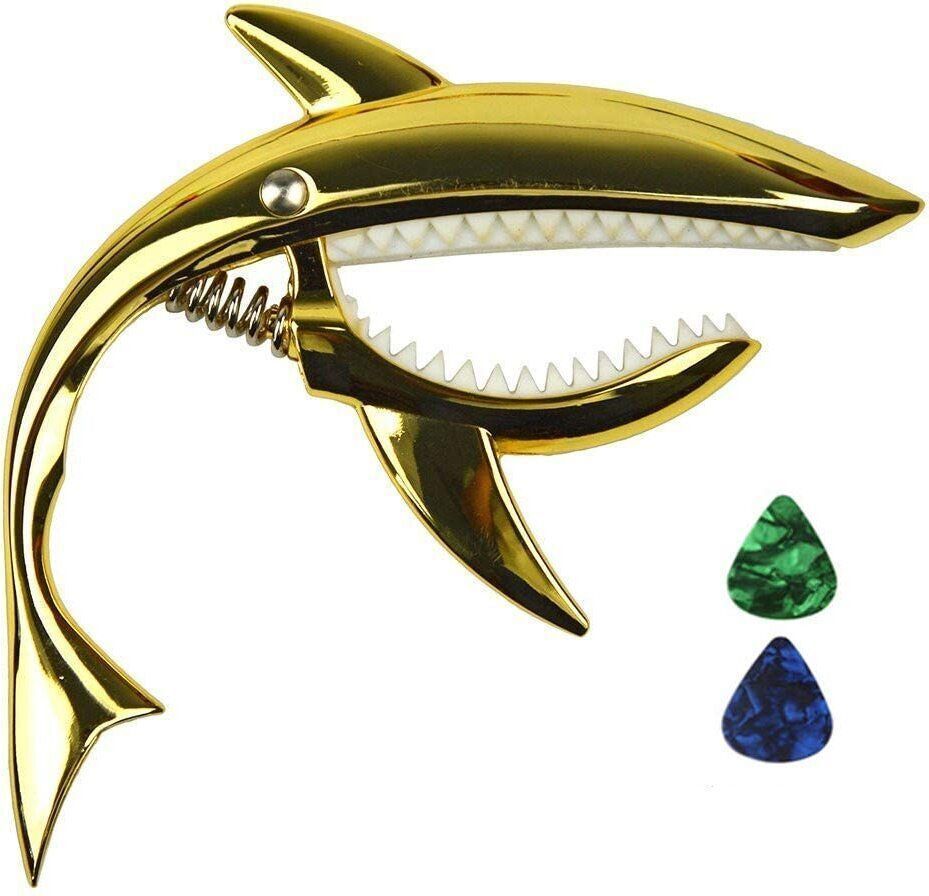 rythm enterprises Shark Capo Acoustic Guitar with 2 Guitar Picks (Golden) Spring Guitar Capo-picture-13