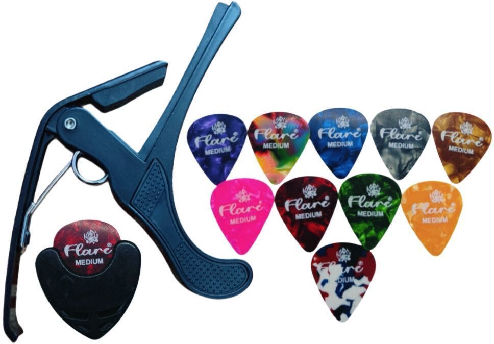 rythm enterprises Black B4 Capo, Black Pick holder, 10 Picks Spring Guitar Capo-picture-48