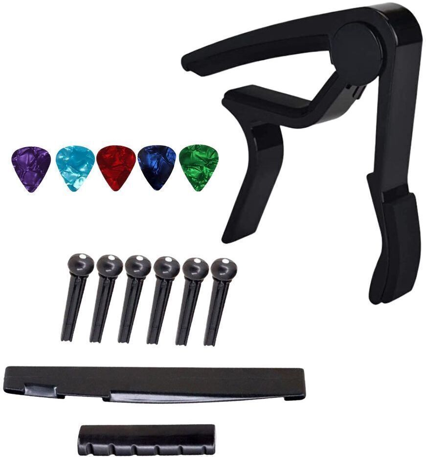 Guitar Capo with Combo of Guitar Bridge Saddle Set & 5 picks for Acoustic Guitar Clutch Guitar Capo-image-44