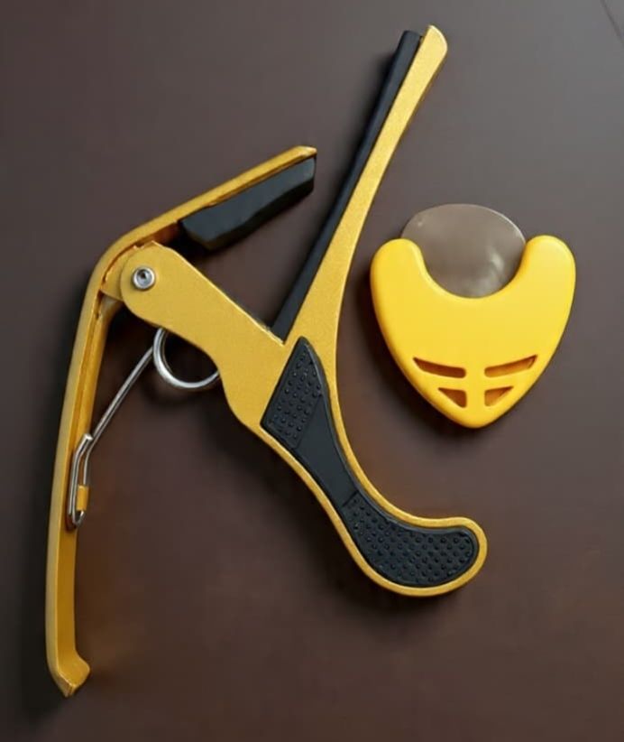 sls music B4 golden Capo with yellow Pick Holder for Acoustic Guitar, Spring Guitar Capo Spring Guitar Capo-picture-17