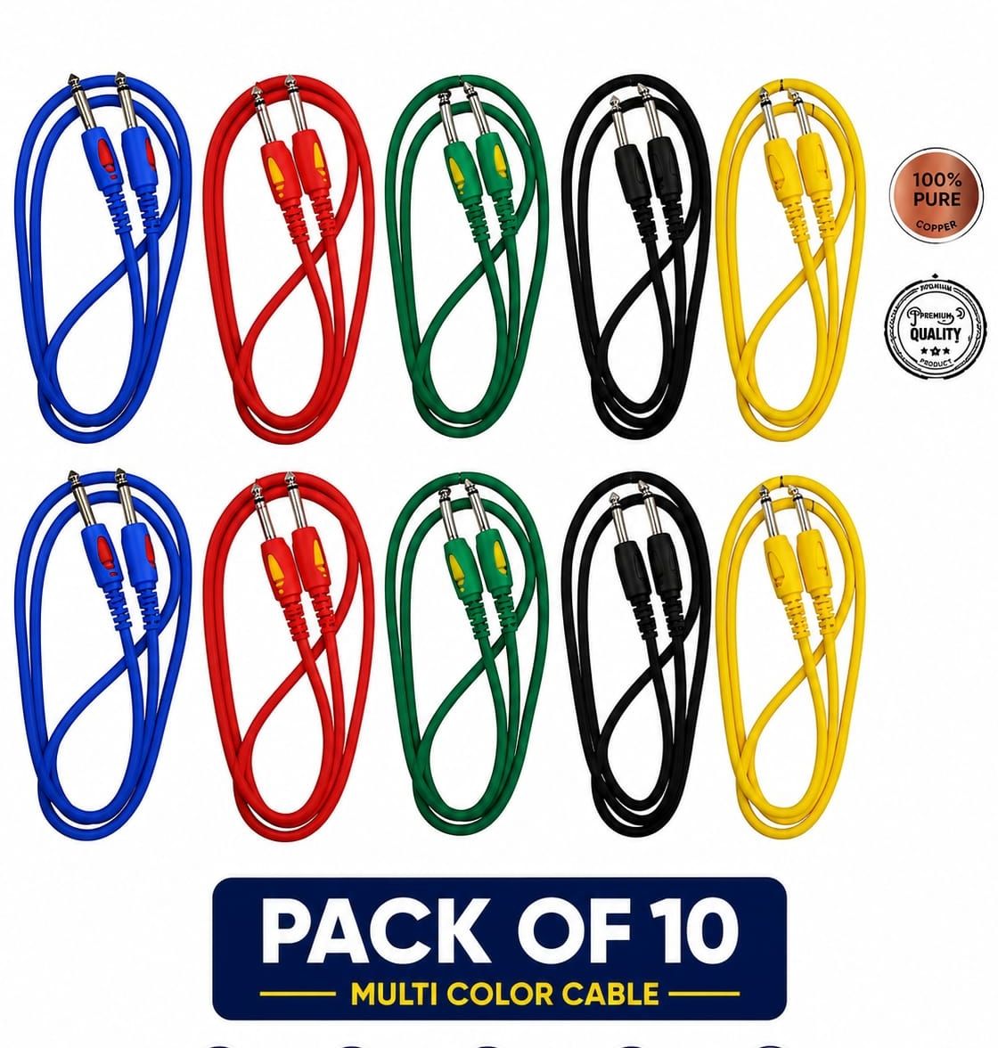 6.35mm Mono Male to Male Guitar Audio Cable for Amplifier & Mixer Pack of 10 Straight TS Patch Cable-image-17
