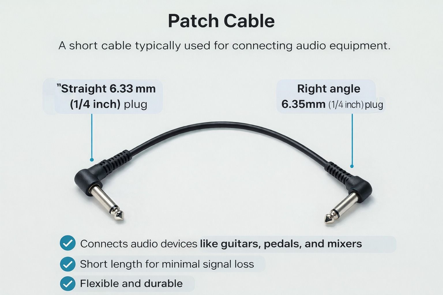 music galaxy PATCH CABLE OF 1 FEET A16 Double Angled TS Patch Cable-picture-41