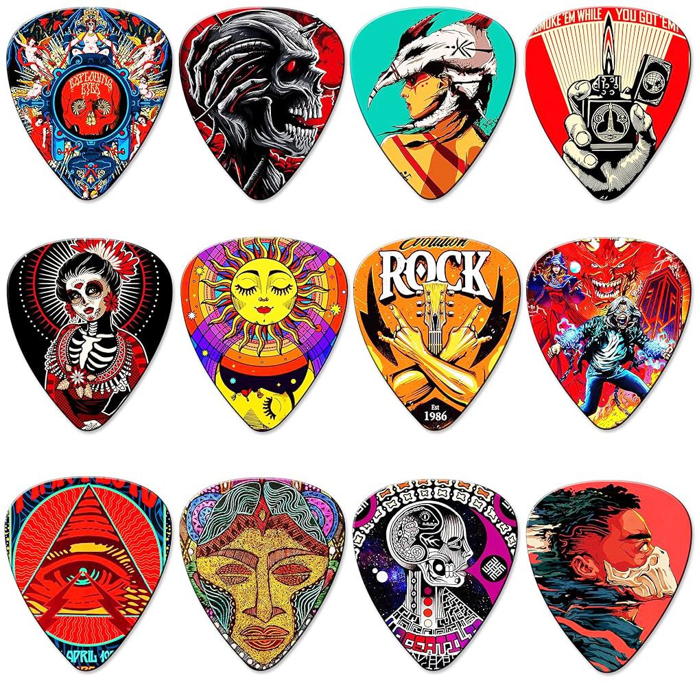 climberty 12Pcs Guitar Picks Assorted Thickness for Bass Electric and Acoustic Guitar Guitar Pick-picture-11
