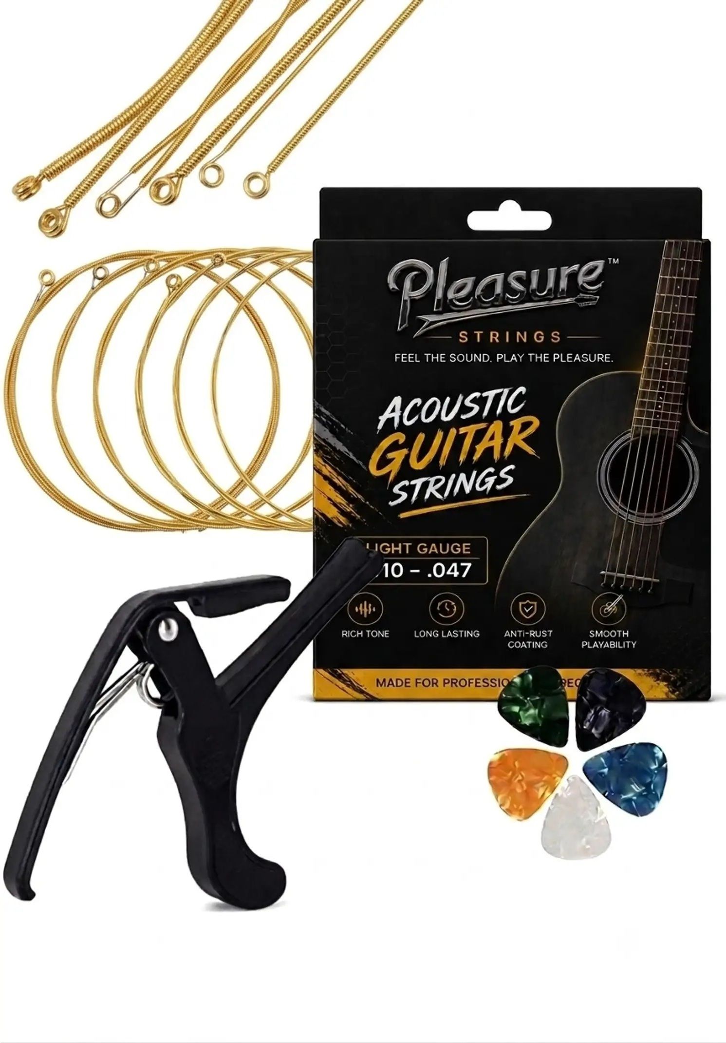 pleasure Acoustic Acoustic Guitar Combo with 6 Strings, Capo & 5 Picks | Guitar Accessories Kit Guitar String-picture-13