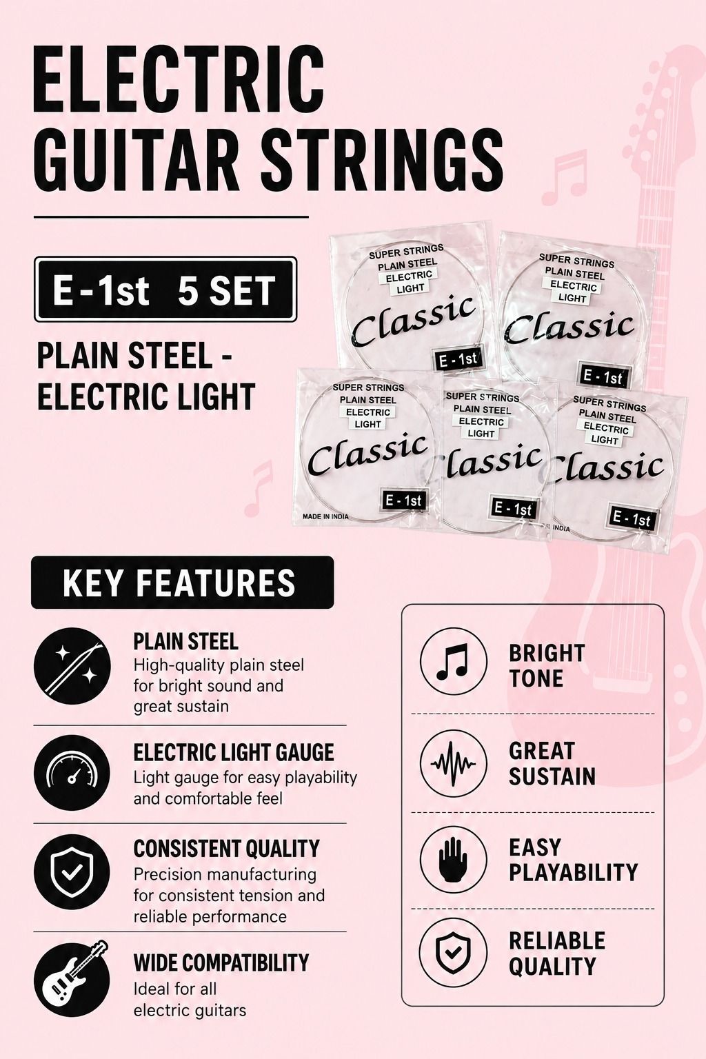 Electric 5 PCS ELECTRIC GUITAR STRING AB11 Guitar String-image-37
