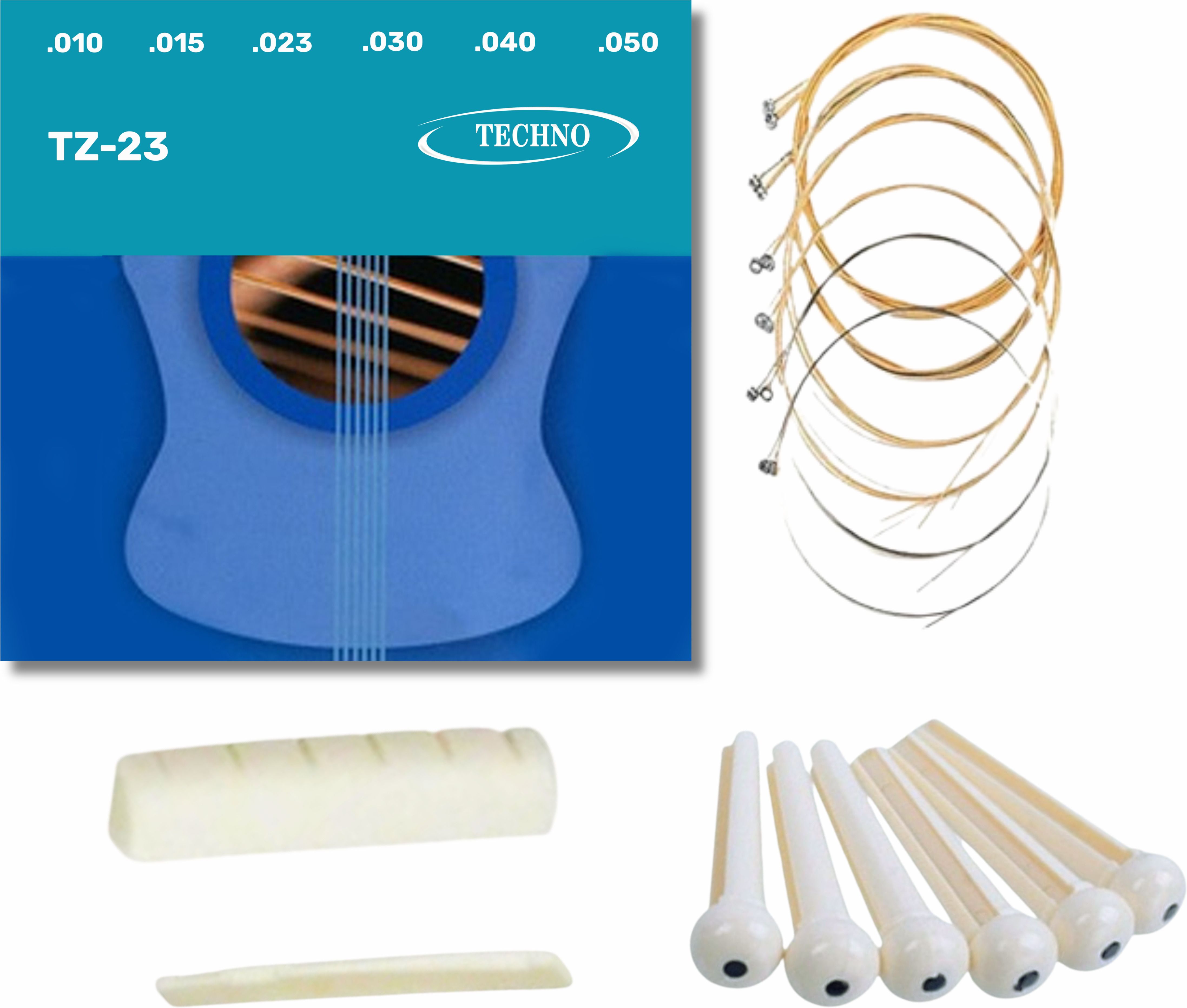 techno Acoustic Premium TZ-23 Acoustic Guitar Strings with Nut, Saddle & White Bridge Pins Set Guitar String-picture-9