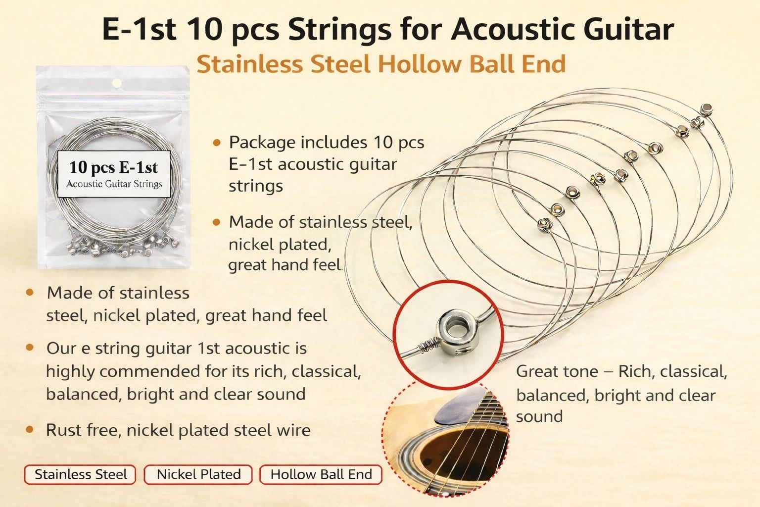 music galaxy Acoustic E-1ST 10 PCS STRING FOR ACOUSTIC GUITAR MGAX28 Guitar String-picture-27