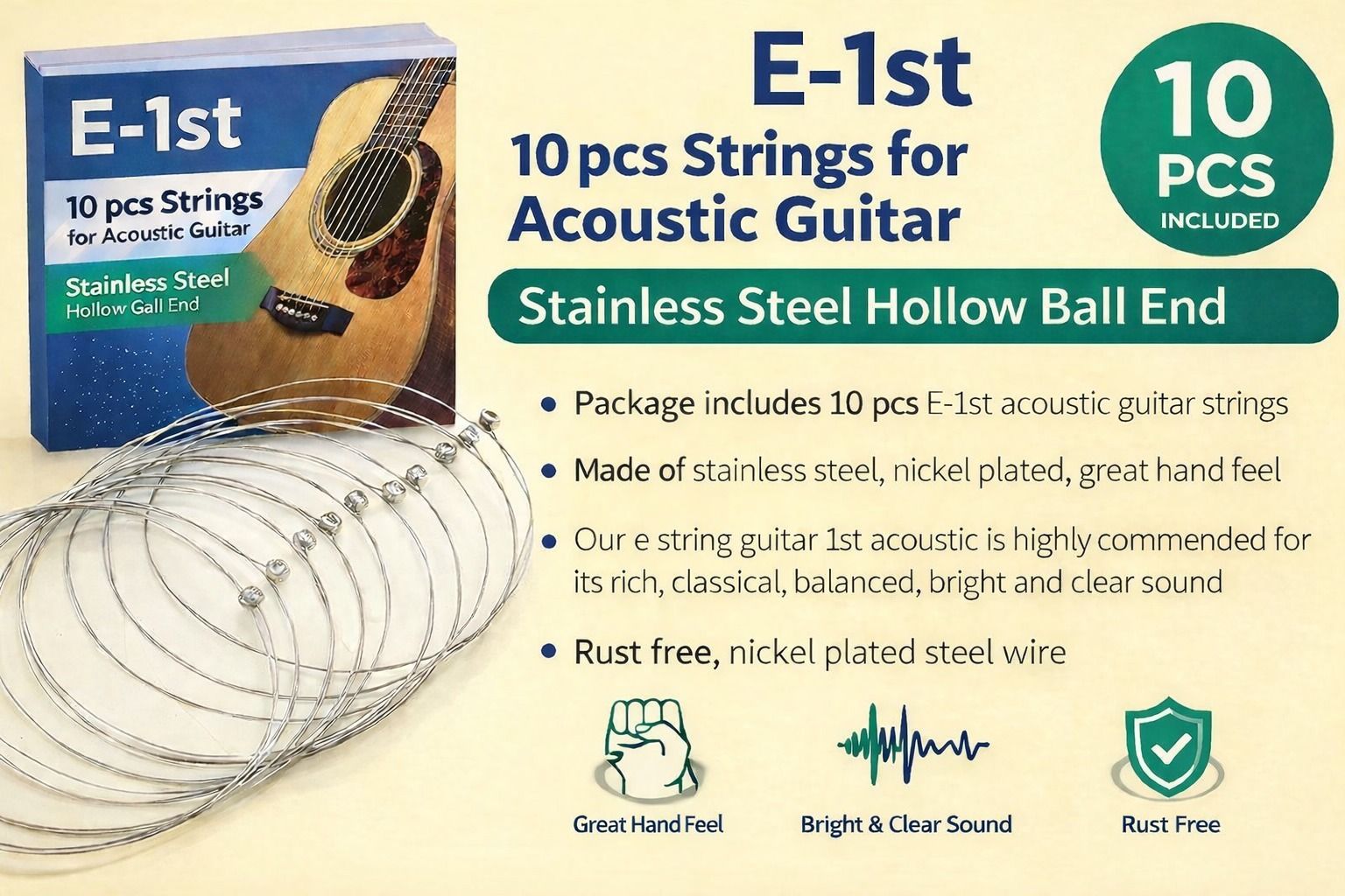 music galaxy Acoustic E-1ST 10 PCS STRING FOR ACOUSTIC GUITAR MGAX6 Guitar String-picture-40