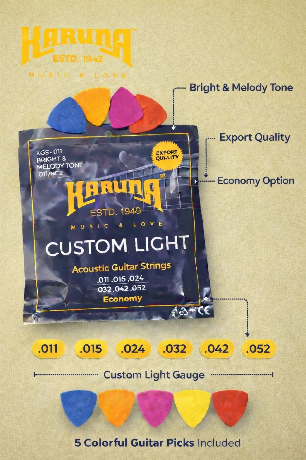 Acoustic ECONOMY WITH 5 PICKS AZ33 Guitar String-image-23