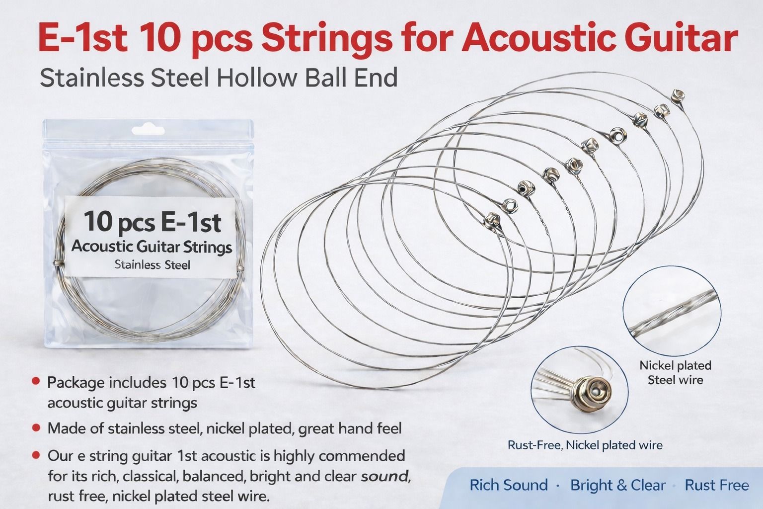 music galaxy Acoustic E-1ST 10 PCS STRING FOR ACOUSTIC GUITAR MGAX41 Guitar String-picture-24
