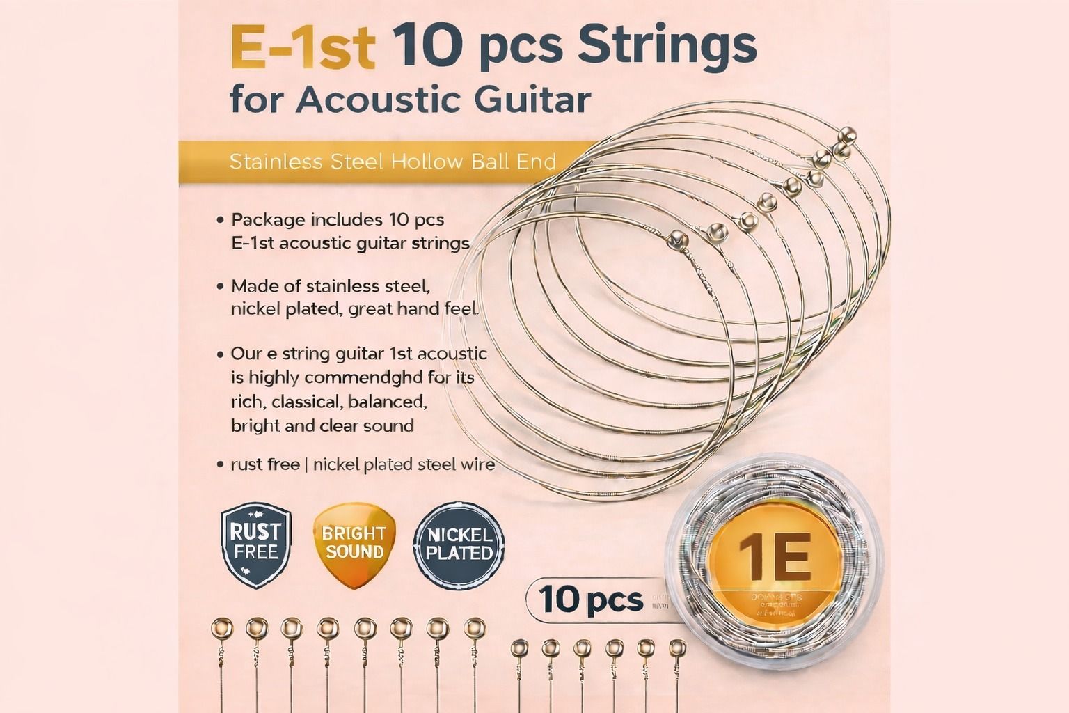 music galaxy Acoustic E-1ST 10 PCS STRING FOR ACOUSTIC GUITAR MGAX47 Guitar String-picture-13