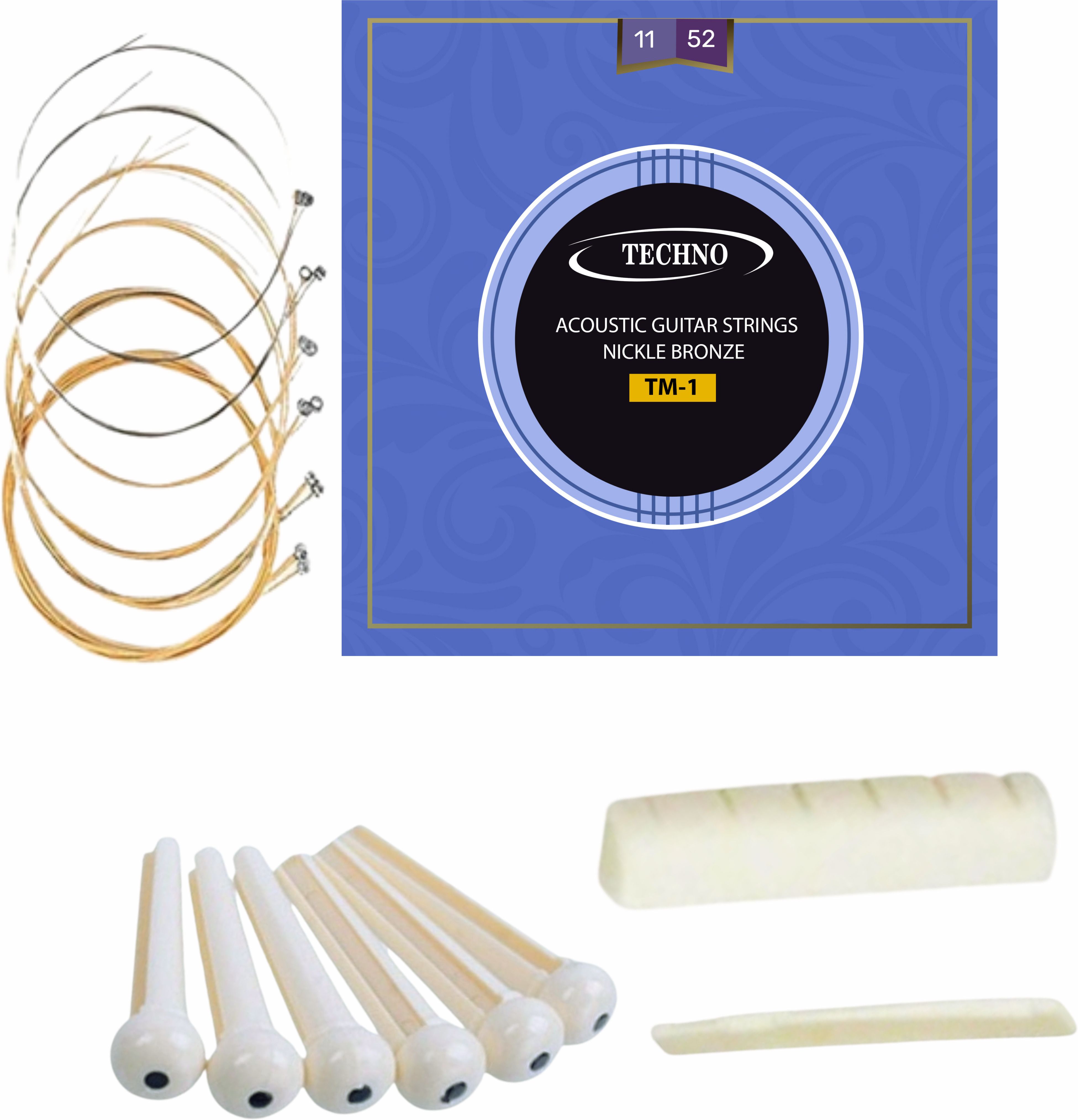 techno Acoustic Premium TM-1 Acoustic Guitar Strings with Nut, Saddle & White Bridge Pins Set Guitar String-picture-10