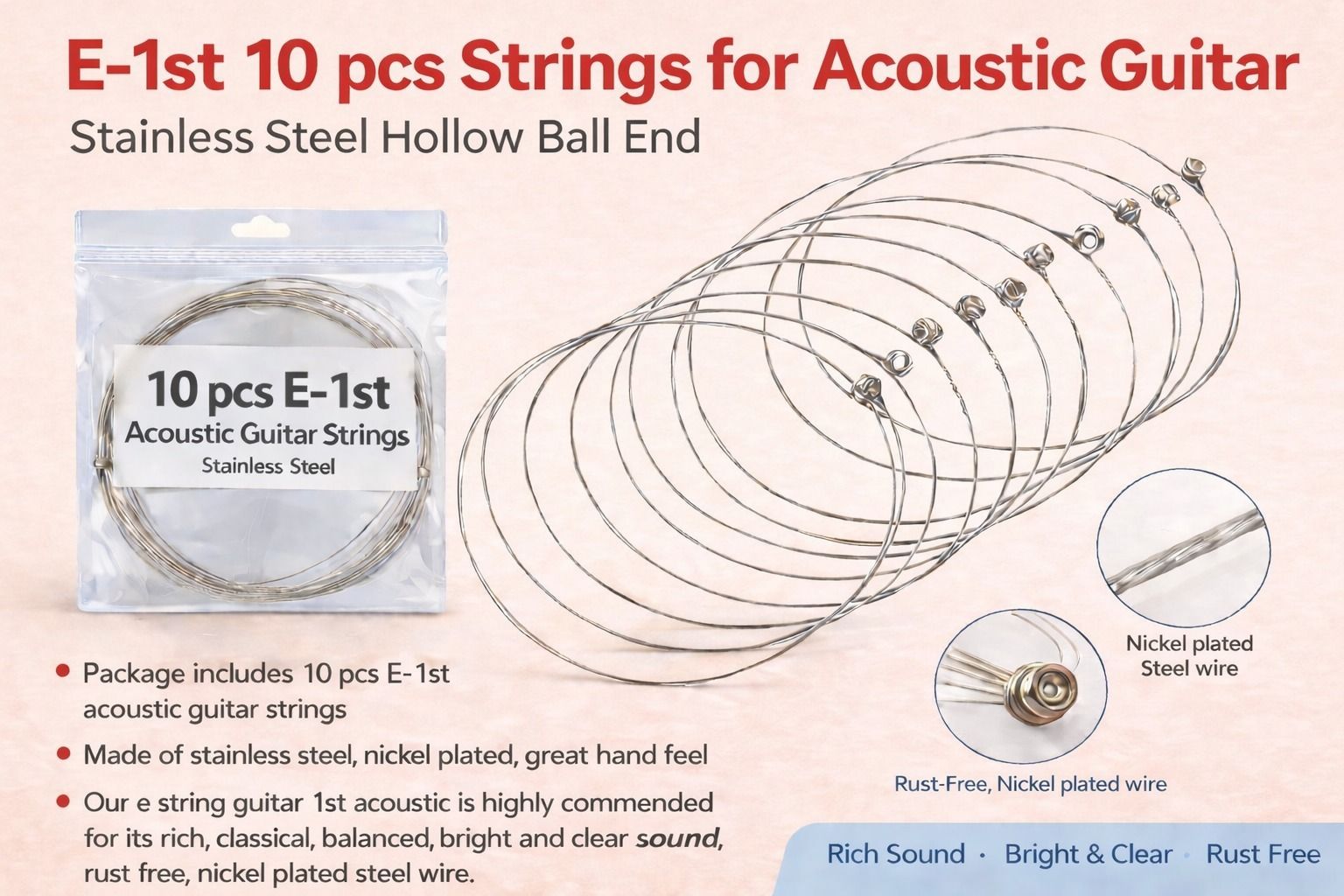 beatbox Acoustic E-1ST 10 PCS STRING FOR ACOUSTIC GUITAR MGAX38 Guitar String-picture-48