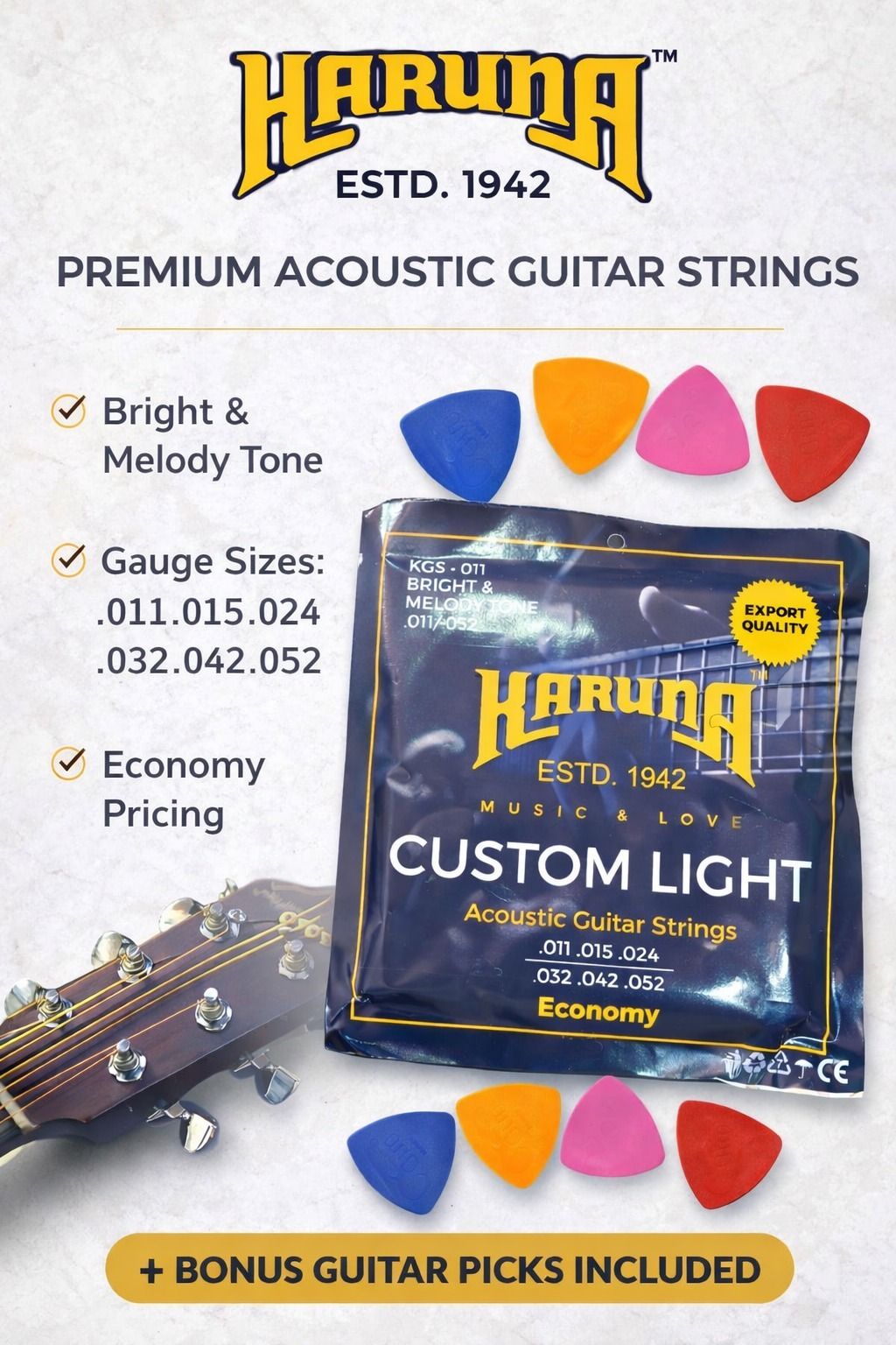 karuna Acoustic ECONOMY WITH 5 PICKS AZ27 Guitar String-picture-12
