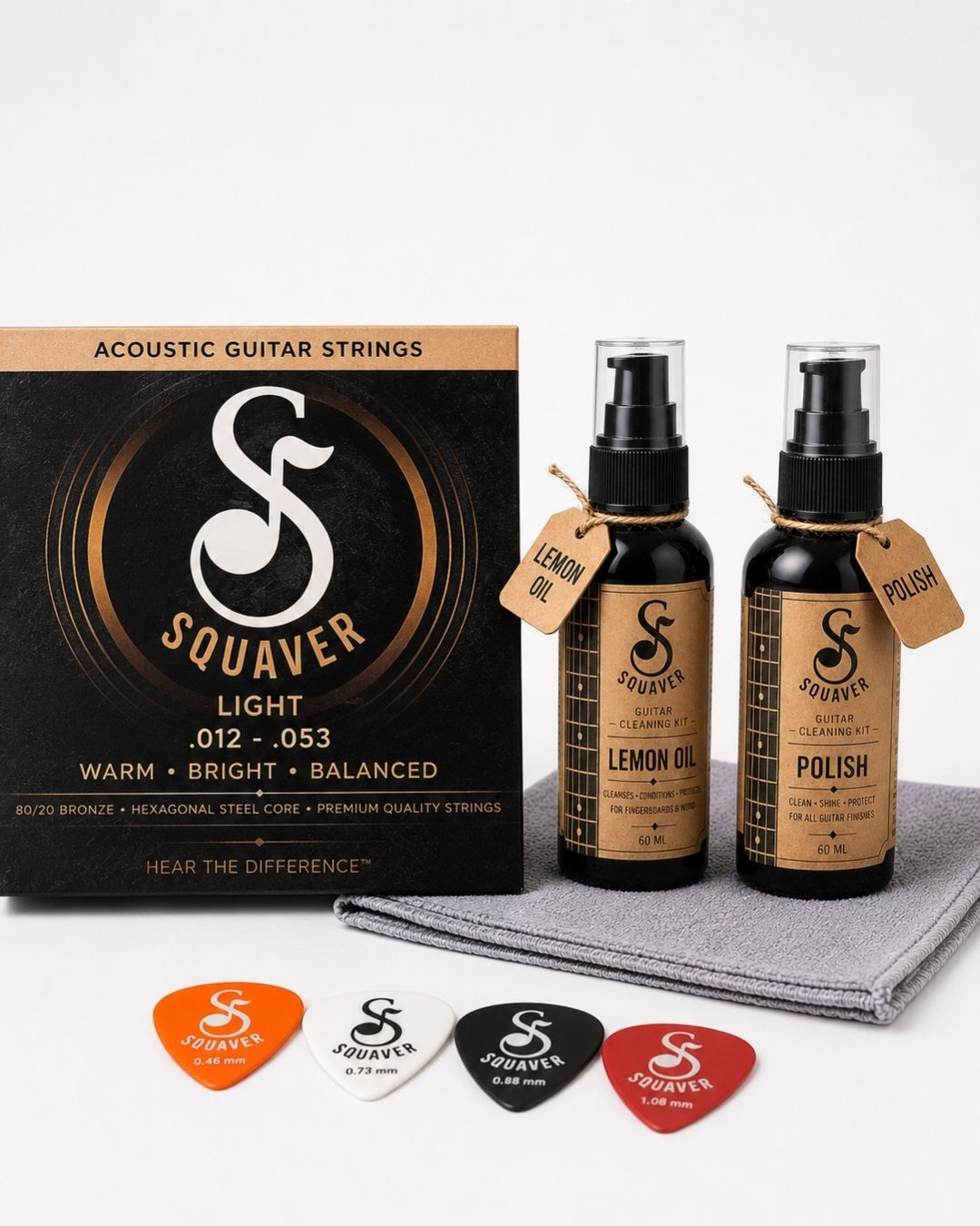squaver Acoustic acoustic guitar strings, cleaning Kit, 4 premium plectrums Guitar String-picture-18