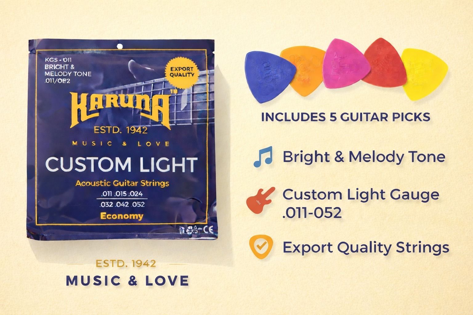 karuna Acoustic ECONOMY WITH 5 PICKS AZ34 Guitar String-picture-14