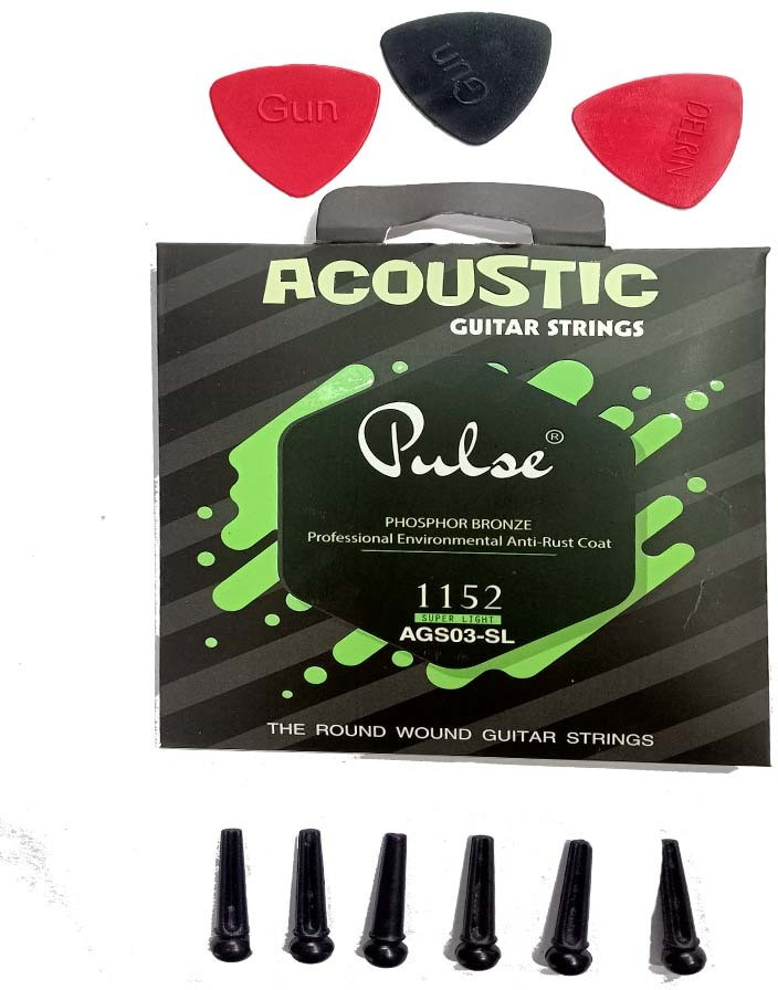 music galaxy Acoustic PULSE STRING GREEN PICK3 AND BRIDGE PIN 6 Guitar String image 1
