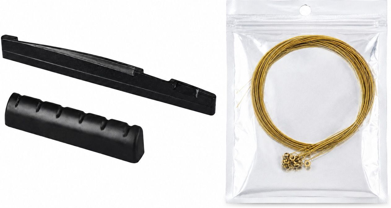 Acoustic AKO-GNB-ABS10-BK Acoustic Guitar Nut, Saddle & Strings Replacement Kit Guitar String-image-37