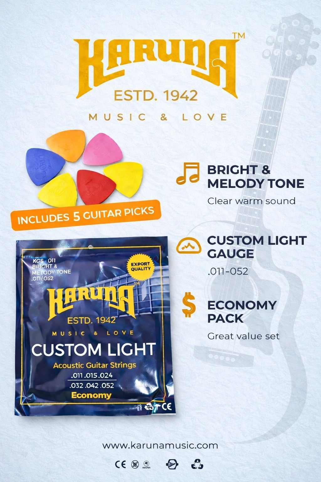 Acoustic ECONOMY WITH 5 PICKS AZ55 Guitar String-image-22