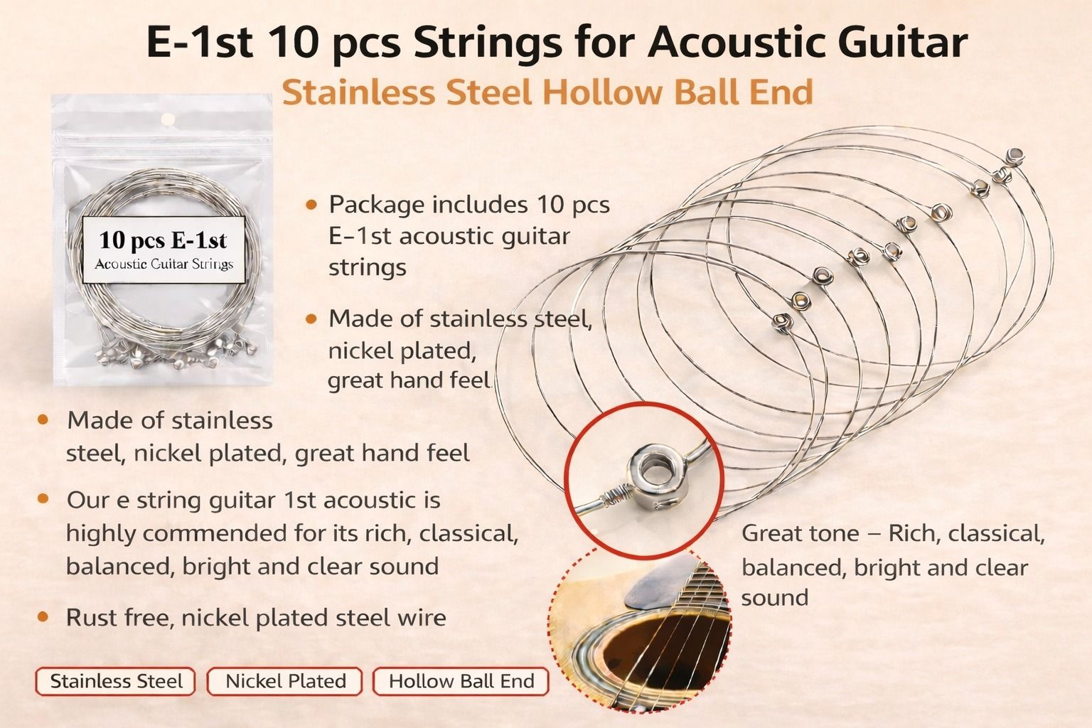 beatbox Acoustic E-1ST 10 PCS STRING FOR ACOUSTIC GUITAR MGAX24 Guitar String-picture-36