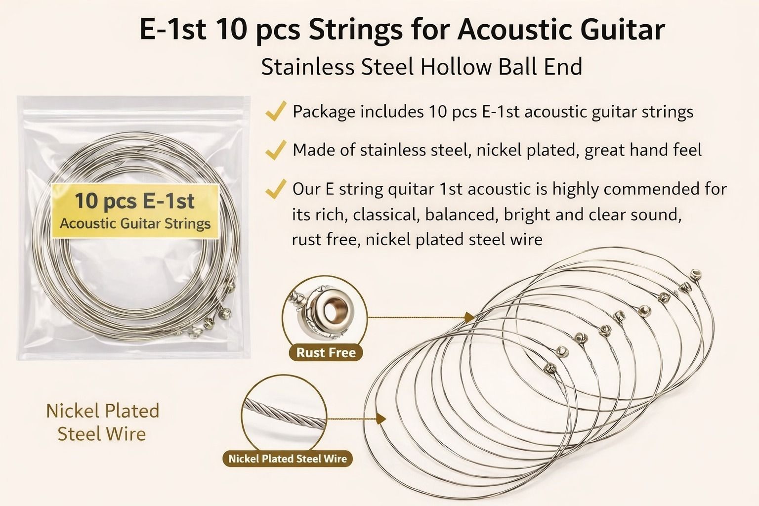 music galaxy Acoustic E-1ST 10 PCS STRING FOR ACOUSTIC GUITAR MGAX22 Guitar String-picture-14