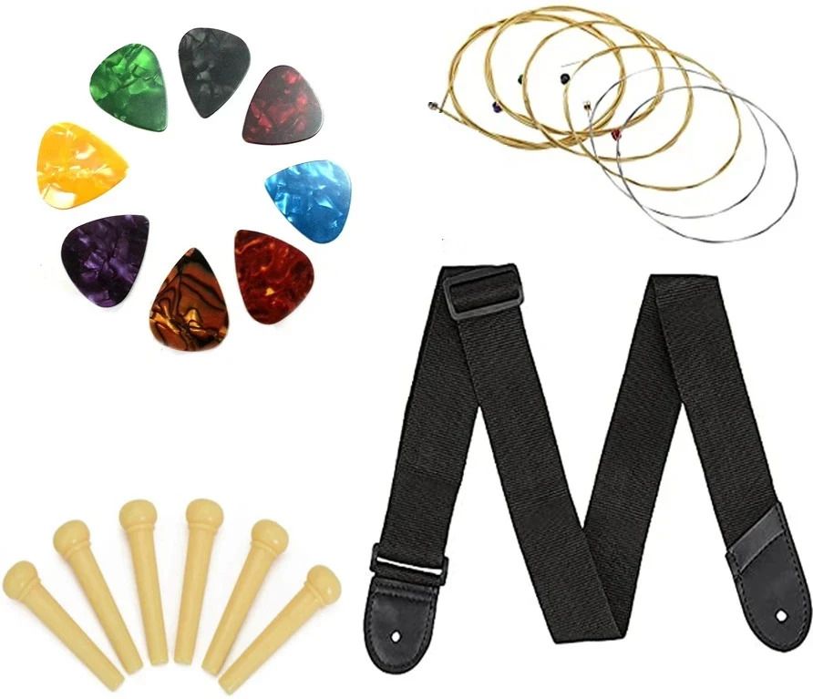mocking bird Acoustic Guitar Bridge Pins With 5Picks And Adjustable Strap Belt With Set Of Acoustic Guitar String-picture-38