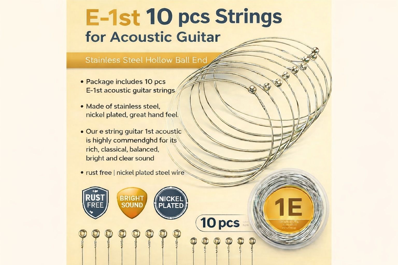 musiking Acoustic E-1ST 10 PCS STRING FOR ACOUSTIC GUITAR MGAX15 Guitar String-picture-25