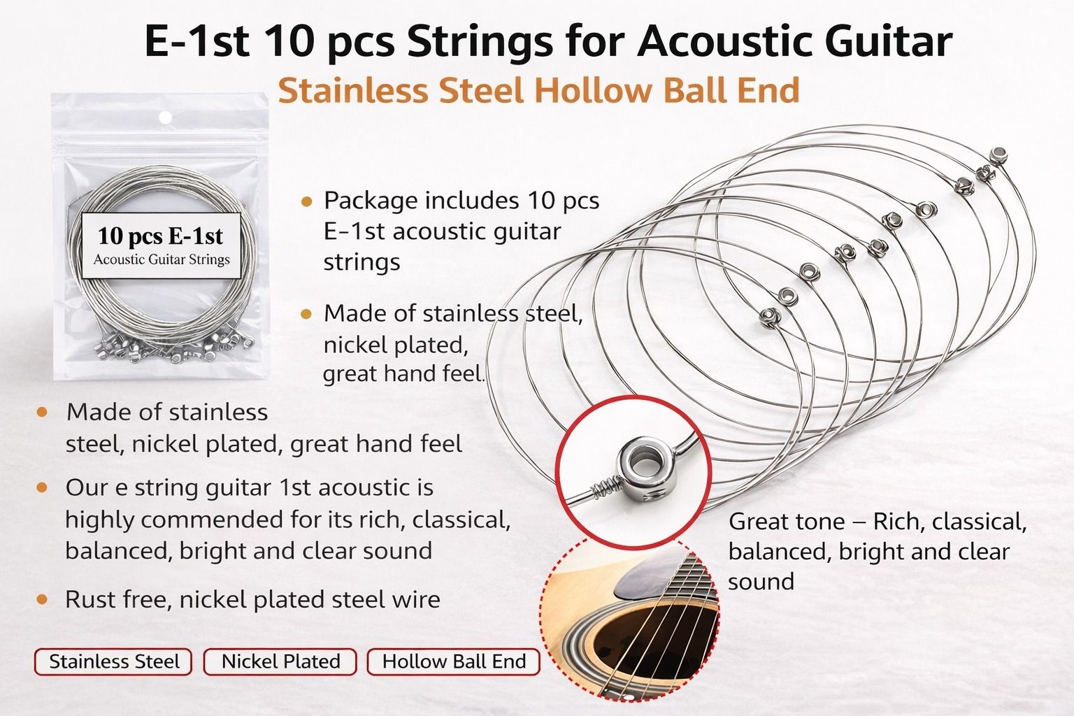 beatbox Acoustic E-1ST 10 PCS STRING FOR ACOUSTIC GUITAR MGAX31 Guitar String-picture-43