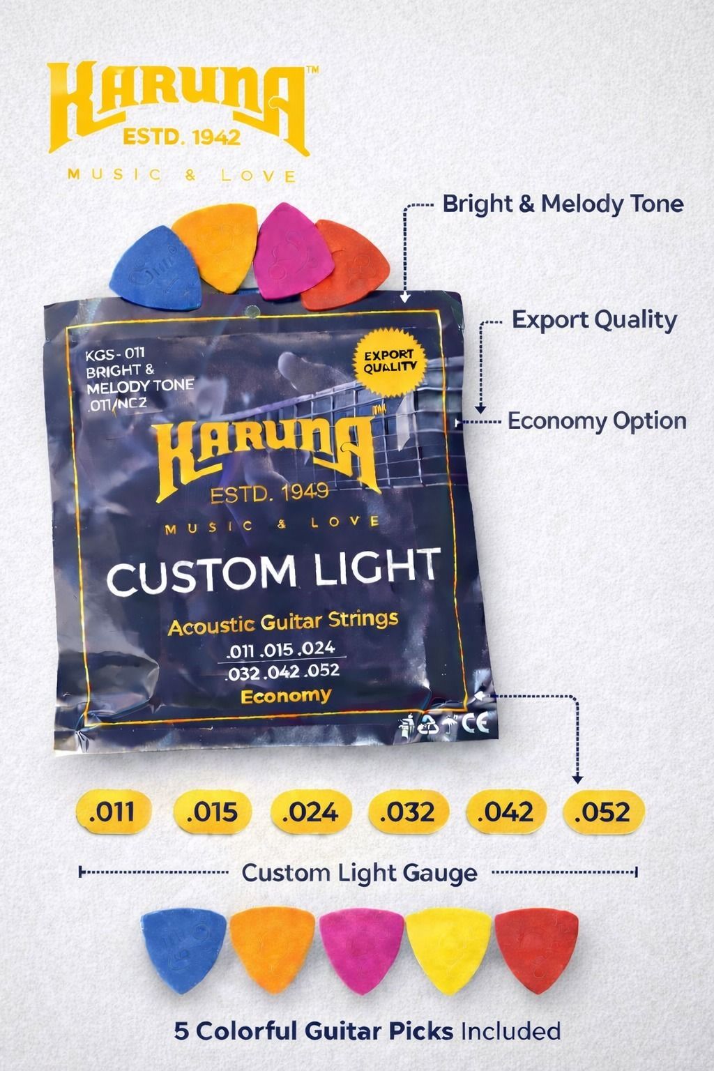 karuna Acoustic ECONOMY WITH 5 PICKS AZ32 Guitar String-picture-27