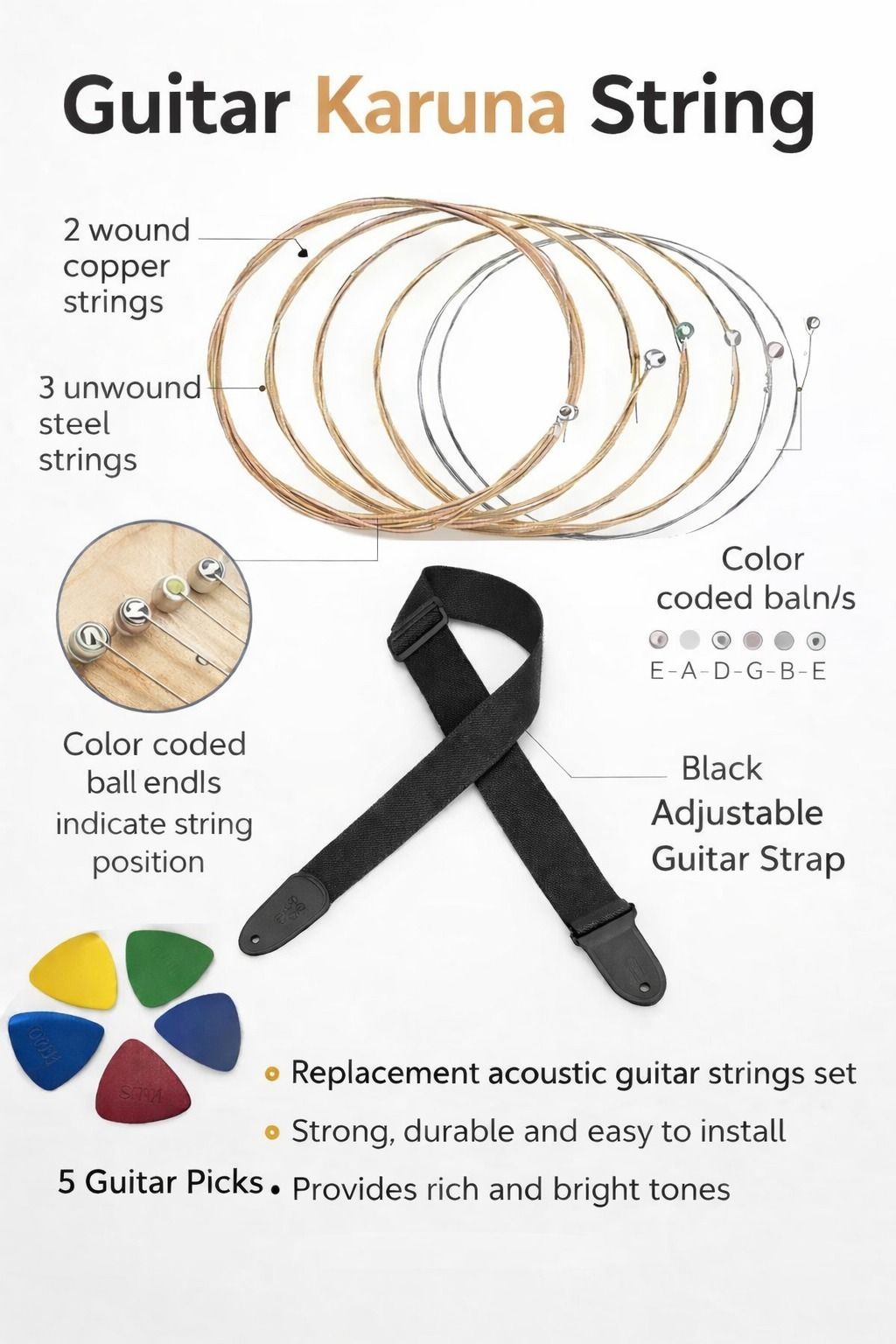 music galaxy Acoustic KARUNA STRING BLACK BELT 5 PICKS MGPK26 Guitar String-picture-13