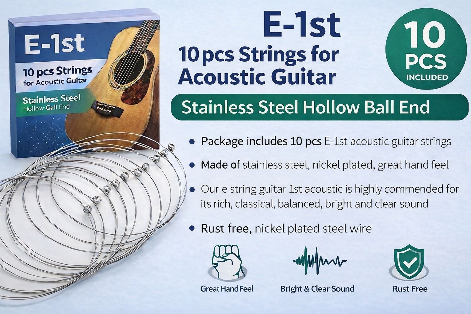 music galaxy Acoustic E-1ST 10 PCS STRING FOR ACOUSTIC GUITAR MGAX3 Guitar String-picture-31