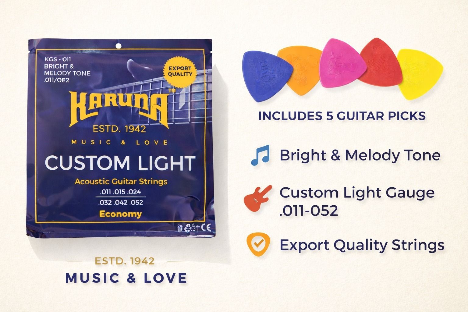 Acoustic ECONOMY WITH 5 PICKS AZ36 Guitar String-image-26