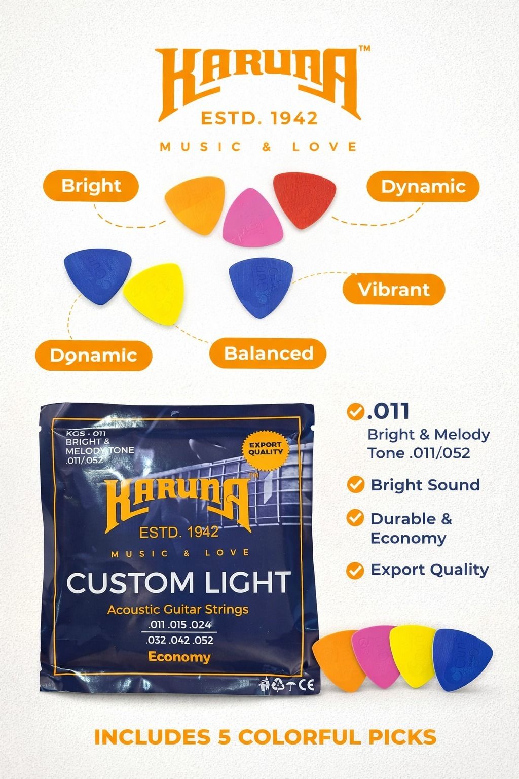 Acoustic ECONOMY WITH 5 PICKS AZ43 Guitar String-image-24