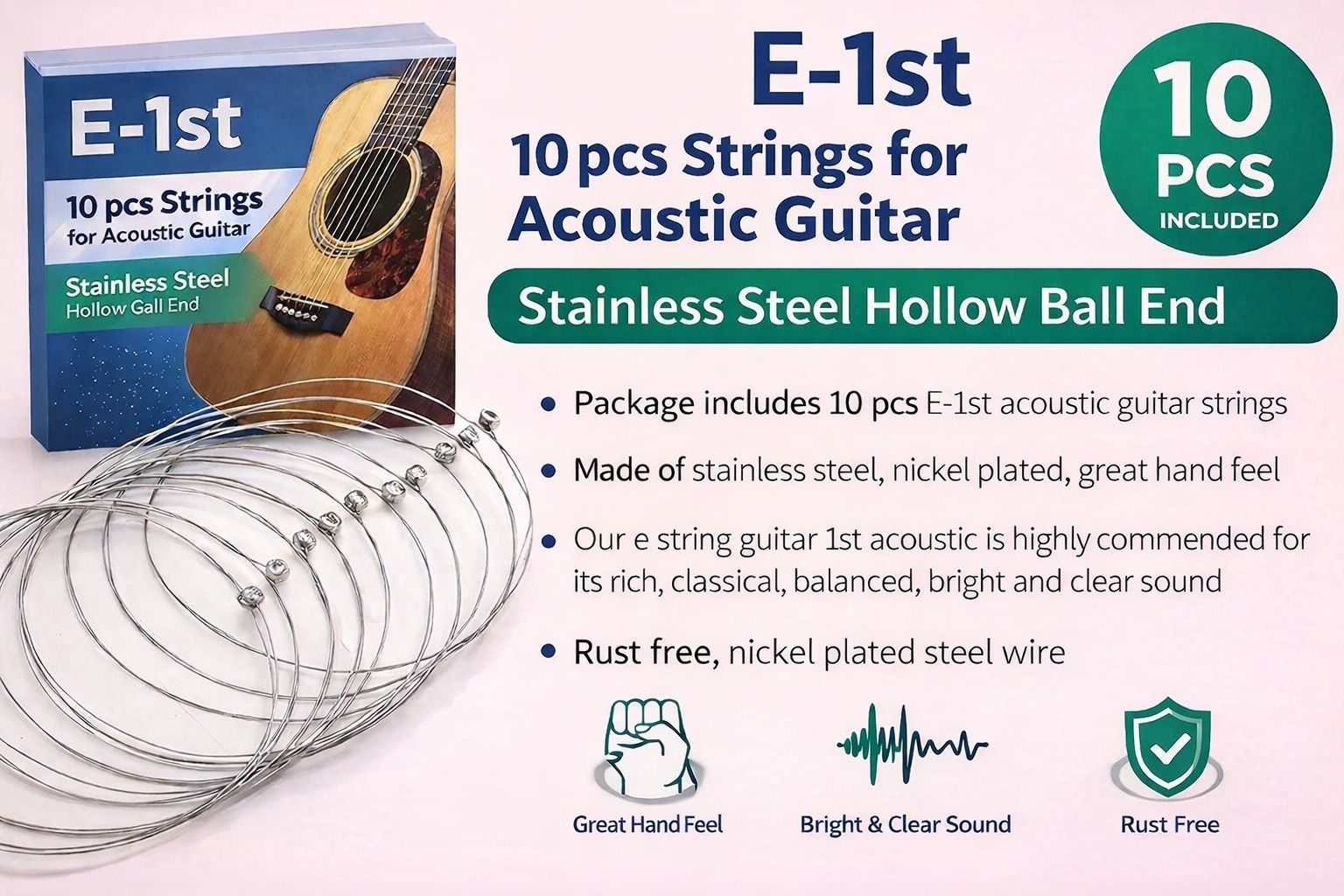 music galaxy Acoustic E-1ST 10 PCS STRING FOR ACOUSTIC GUITAR MGAX8 Guitar String-picture-30