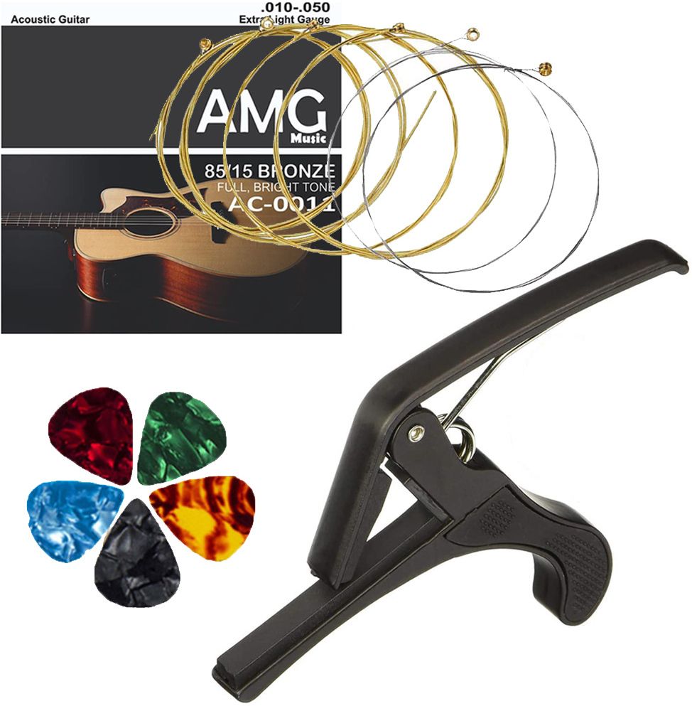 imaginea Acoustic Acoustic Guitar String with Metal Alloy Guitar Capo Full Set with 5 Picks Guitar String-picture-0