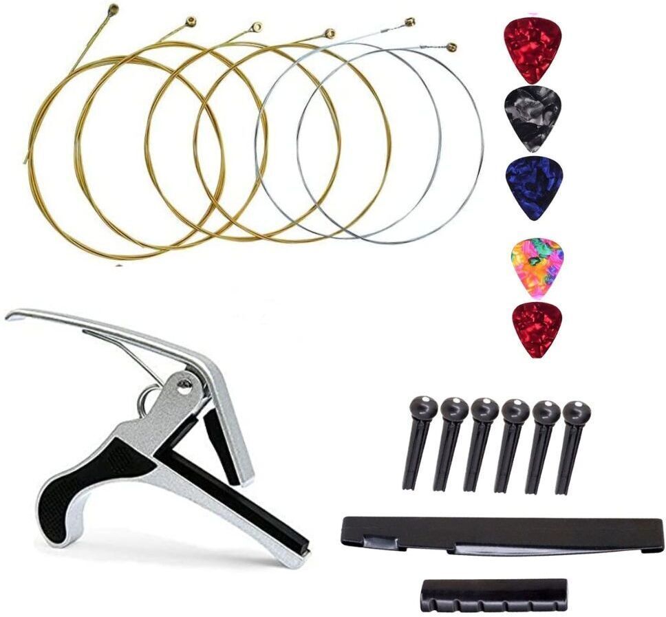 Acoustic Guitar String Set with Saddle Set and Quick change Capo for Acoustic Guitar Guitar String
