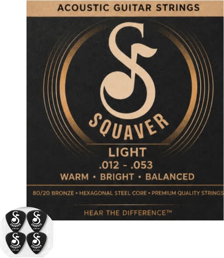 squaver Acoustic Acoustic Guitar Strings with 4 Black Guitar Plectrums (0.96 mm) Guitar String-picture-28