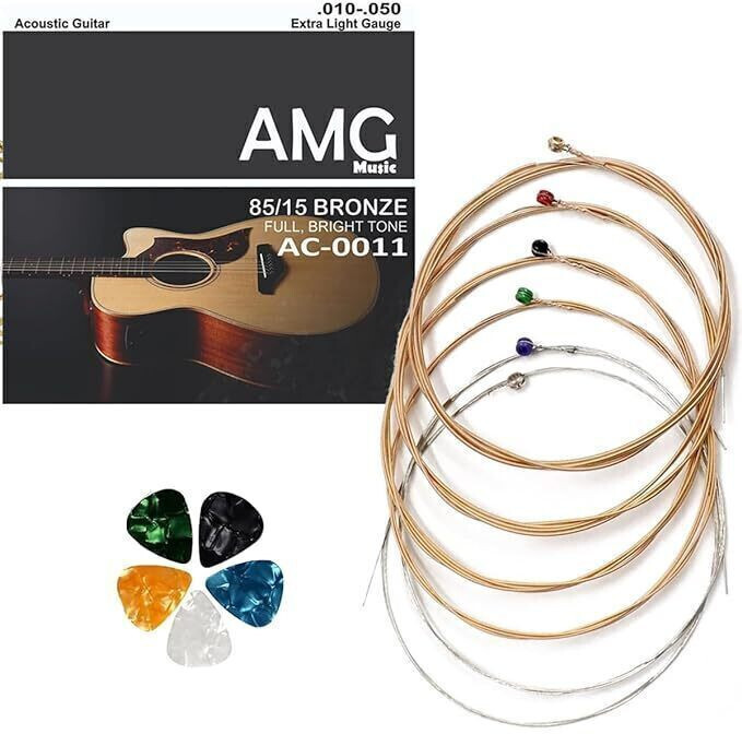 urban infotech Acoustic Guitar Strings Set of 6 Stainless Steel with String Winder and Colorful Picks Guitar String image 1