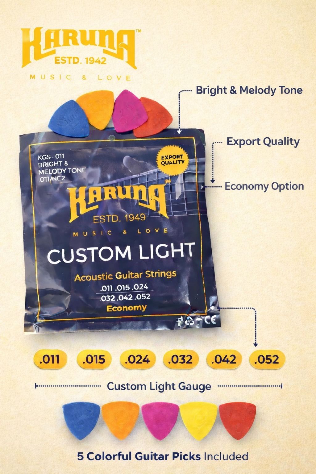 karuna Acoustic ECONOMY WITH 5 PICKS AZ31 Guitar String-picture-33