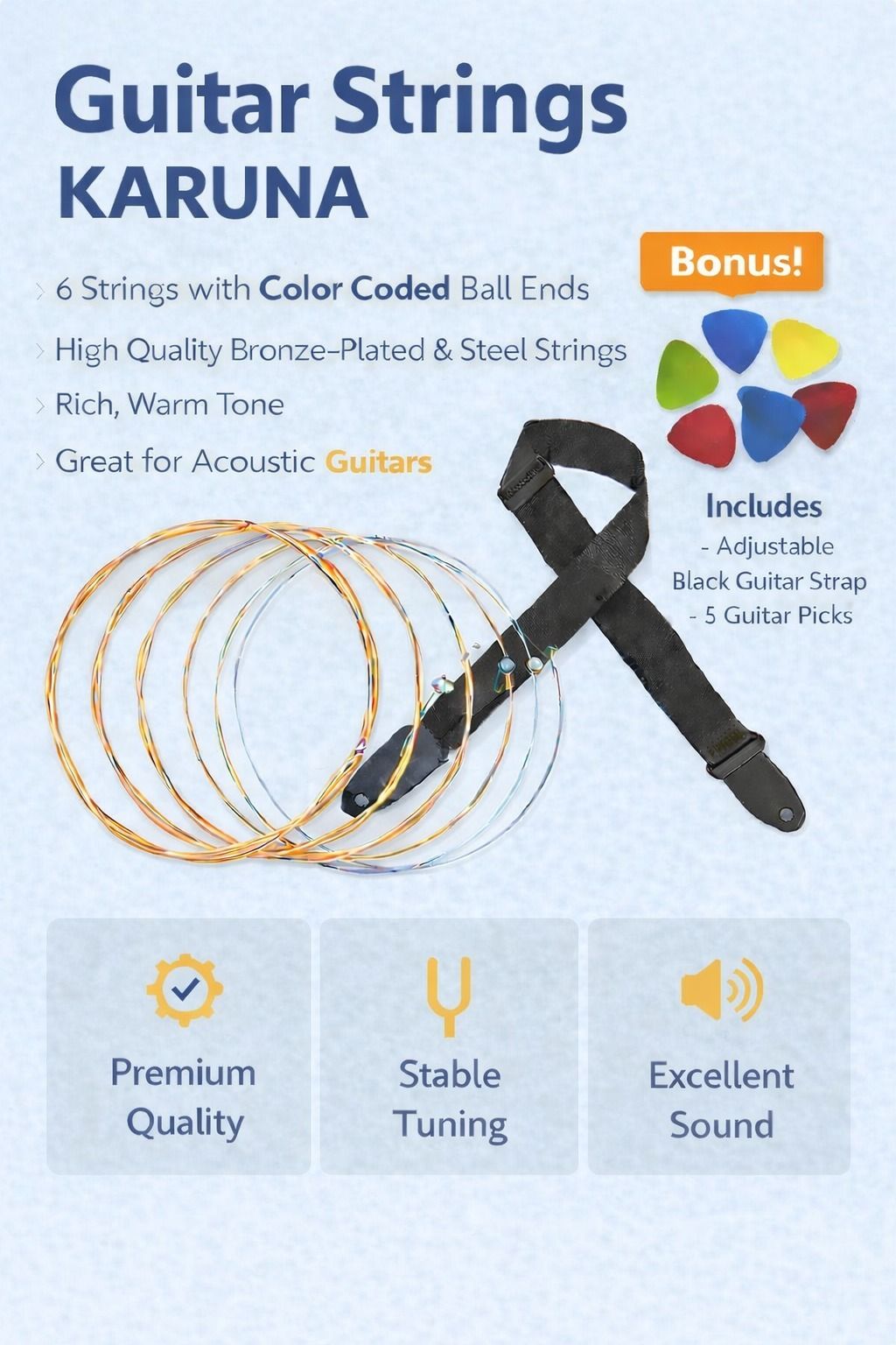 music galaxy Acoustic KARUNA STRING BLACK BELT 5 PICKS MGPK18 Guitar String-picture-36