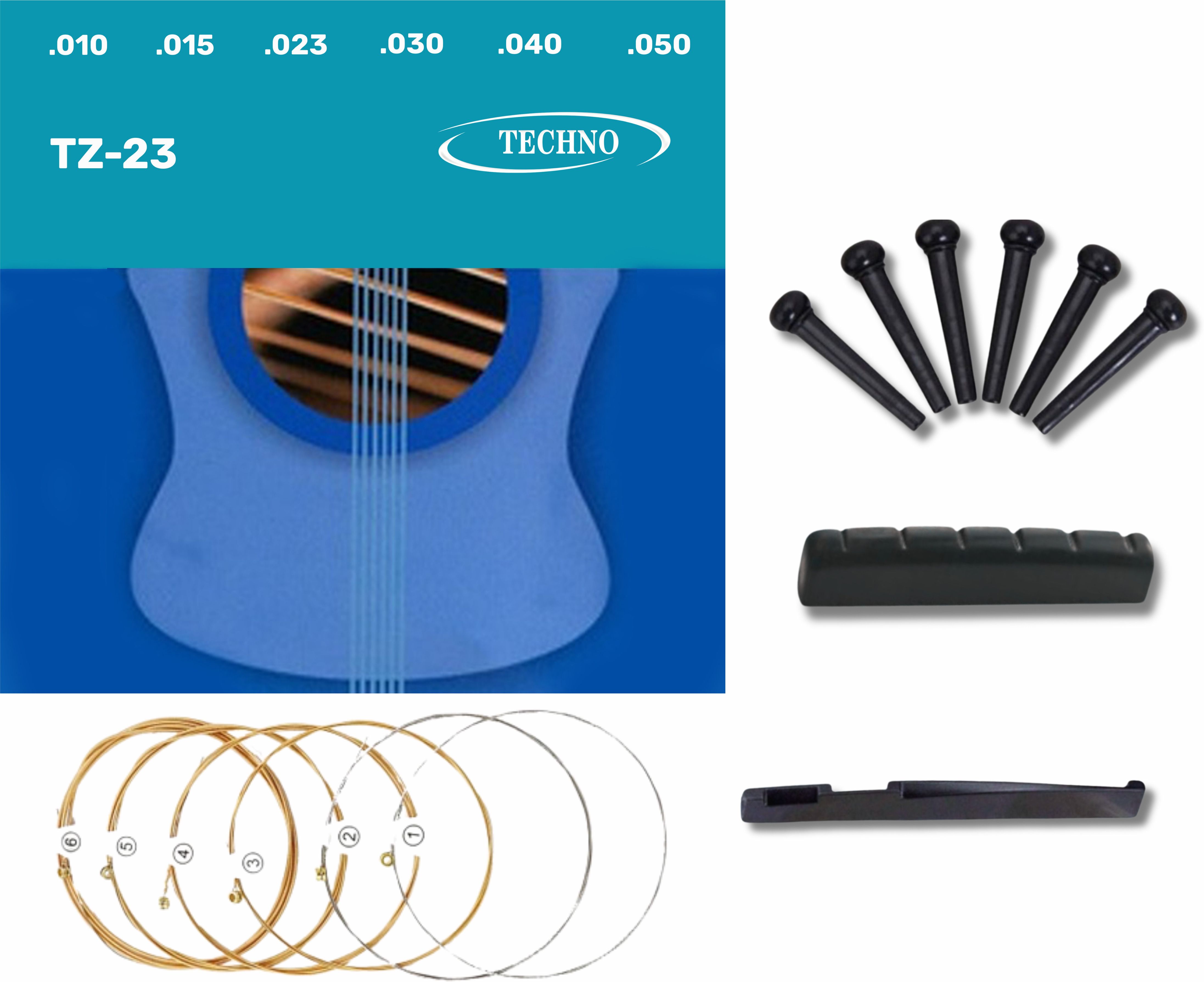 techno Acoustic Premium TZ-23 Acoustic Guitar Strings with Nut, Saddle & Black Bridge Pins Set Guitar String-picture-11