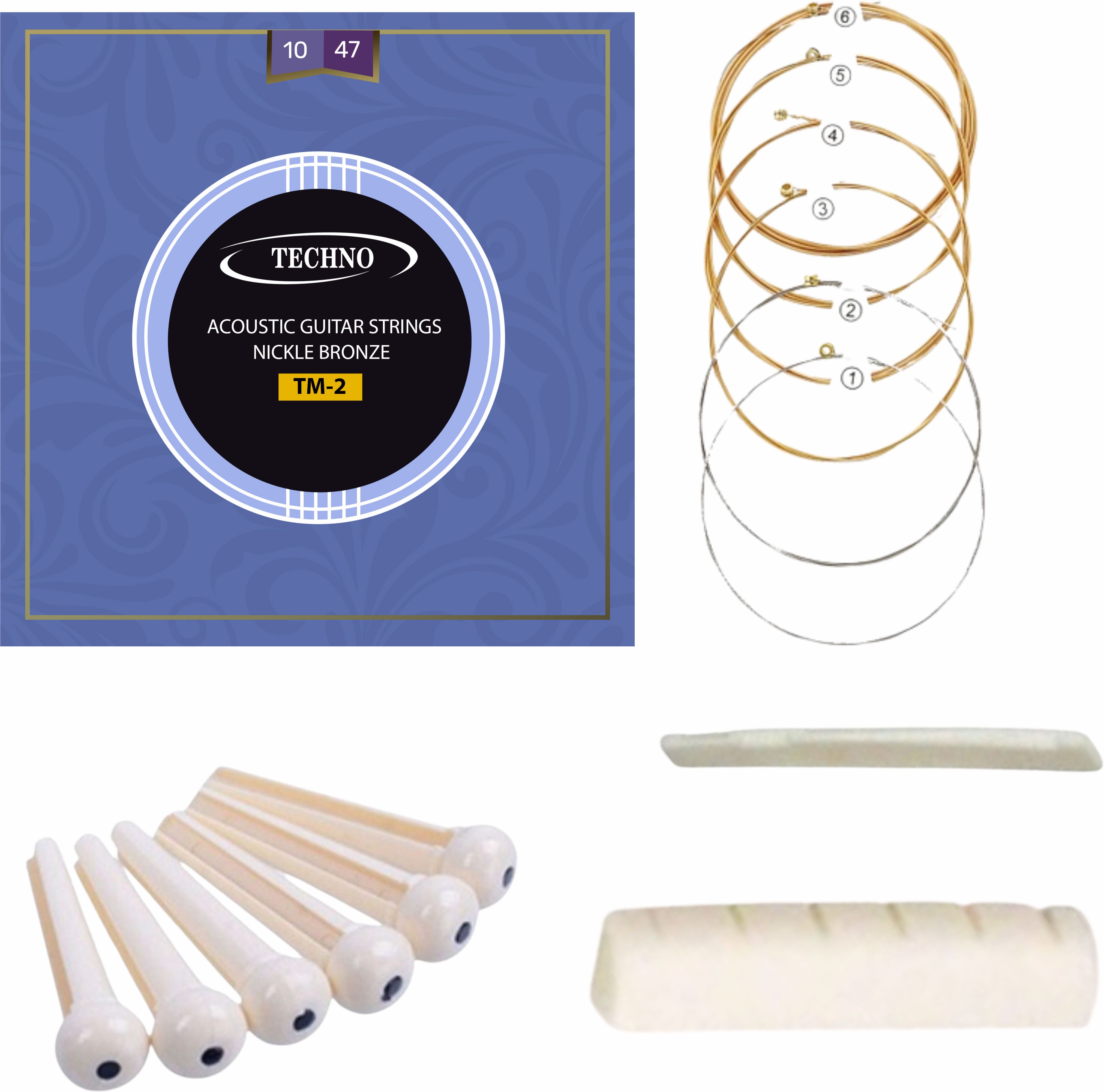 techno Acoustic Premium TM-2 Acoustic Guitar Strings with Nut, Saddle & White Bridge Pins Set Guitar String-picture-8
