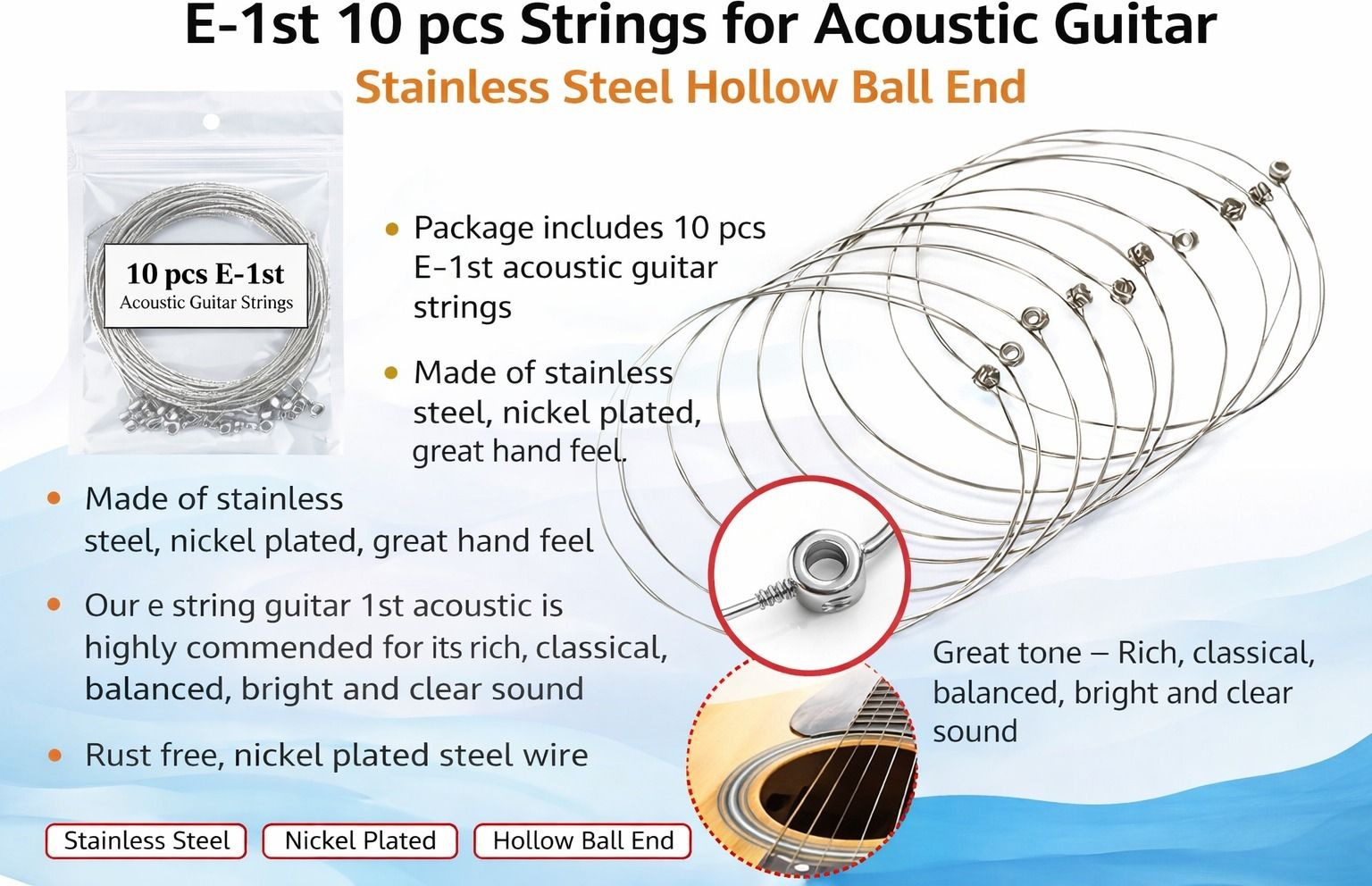 beatbox Acoustic E-1ST 10 PCS STRING FOR ACOUSTIC GUITAR MGAX32 Guitar String-picture-22