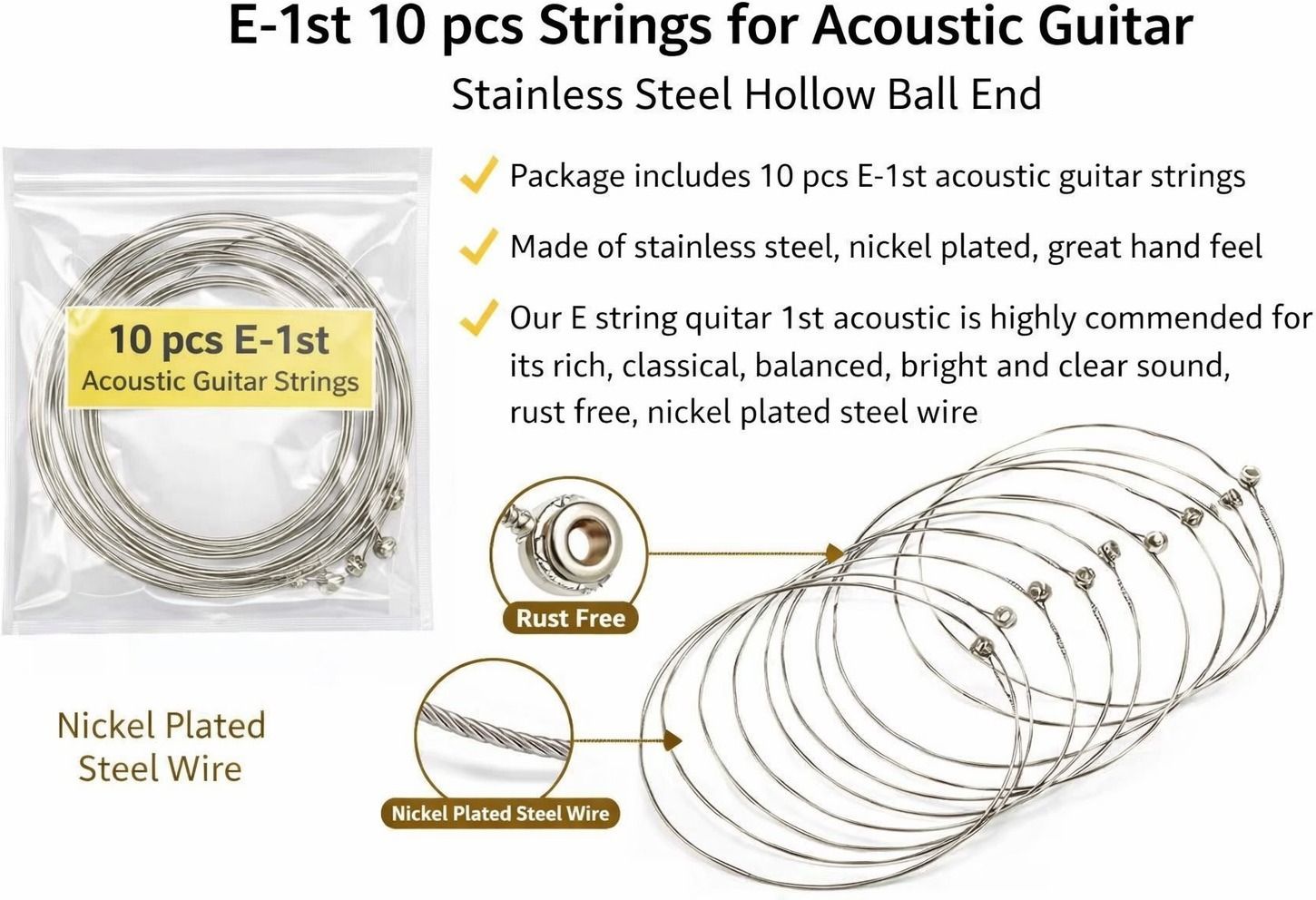 music galaxy Acoustic E-1ST 10 PCS STRING FOR ACOUSTIC GUITAR MGAX23 Guitar String-picture-35