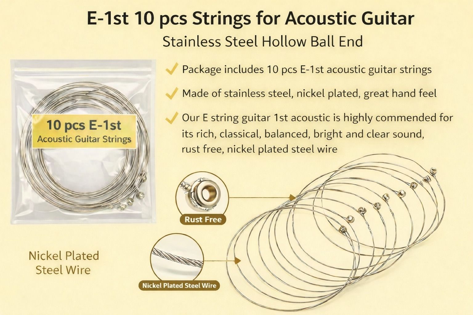 beatbox Acoustic E-1ST 10 PCS STRING FOR ACOUSTIC GUITAR MGAX20 Guitar String-picture-11