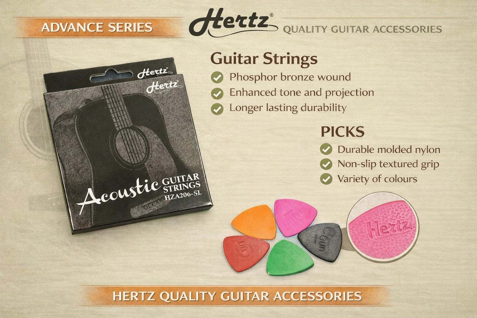 hertz Acoustic HERTZZ ADVANCE STRING OF 6 AND 5 PICKS AD32 Guitar String-picture-18