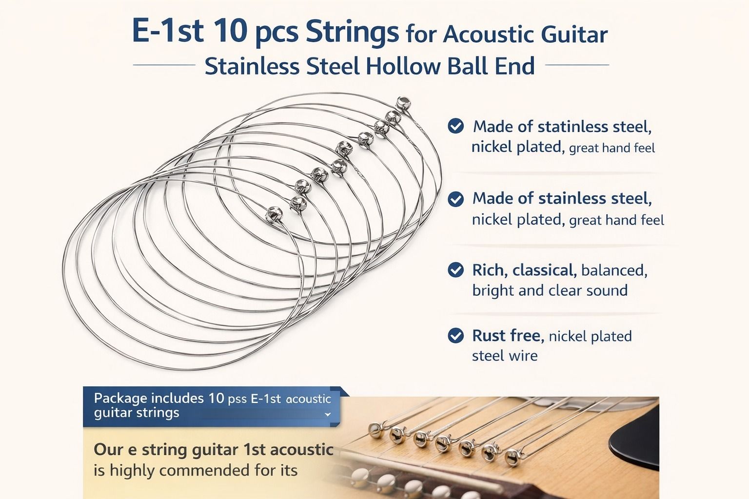 beatbox Acoustic E-1ST 10 PCS STRING FOR ACOUSTIC GUITAR MGAX17 Guitar String-picture-18